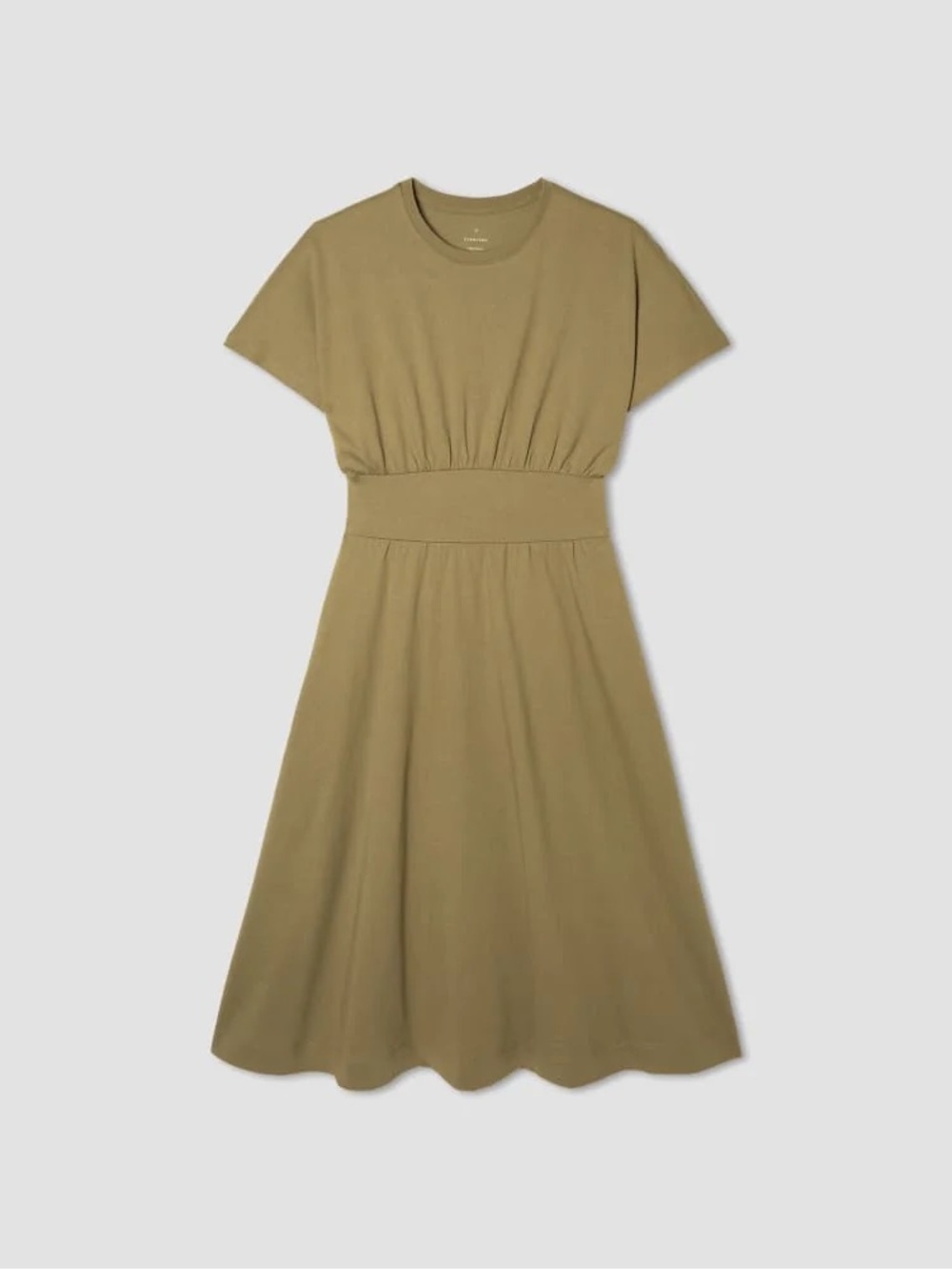 Everlane Organic Cotton Waisted Midi Dress Kalamata Olive Green